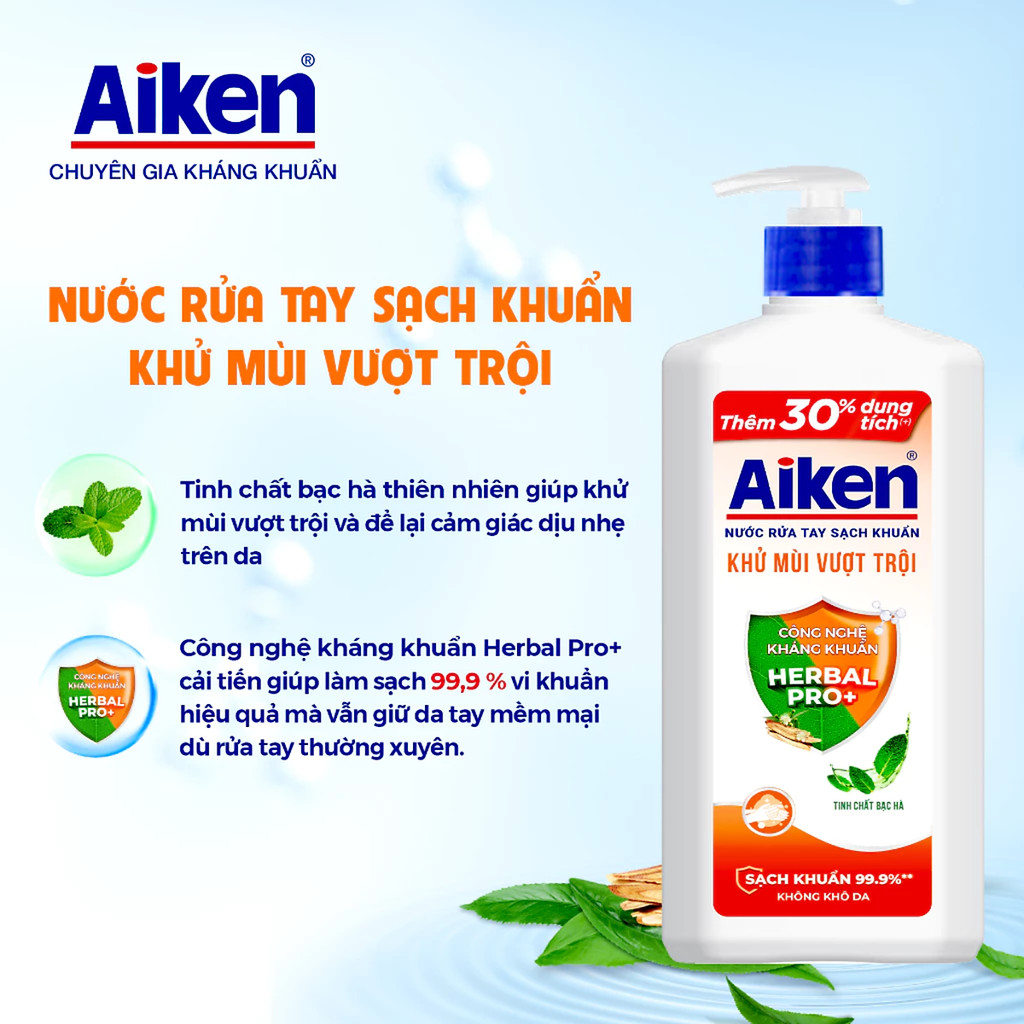 Nước rửa tay Aiken Sạch khuẩn Khử mùi 380g