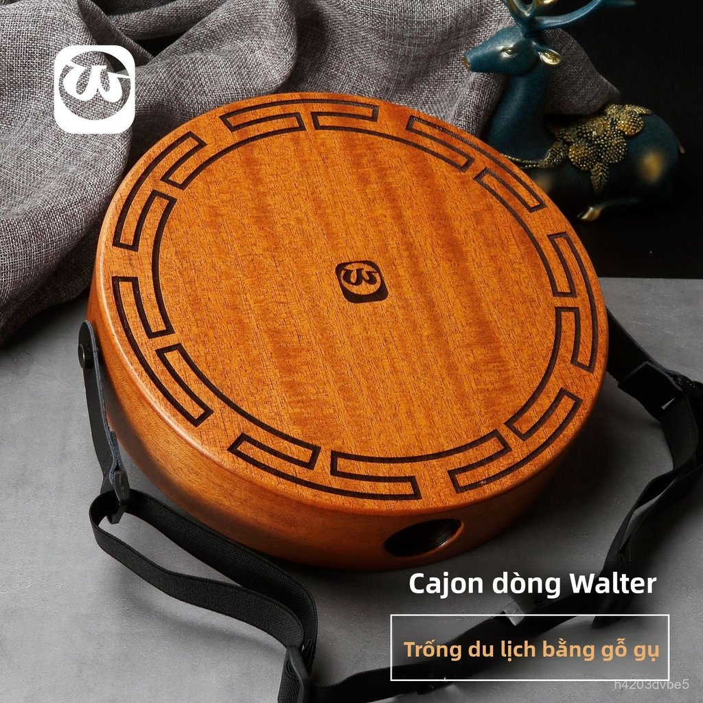 Trống Cajon mini hình tròn di động có dây đeo trống vỗ tay bằng gỗ đệm hát guitar acoustic chuyên ng
