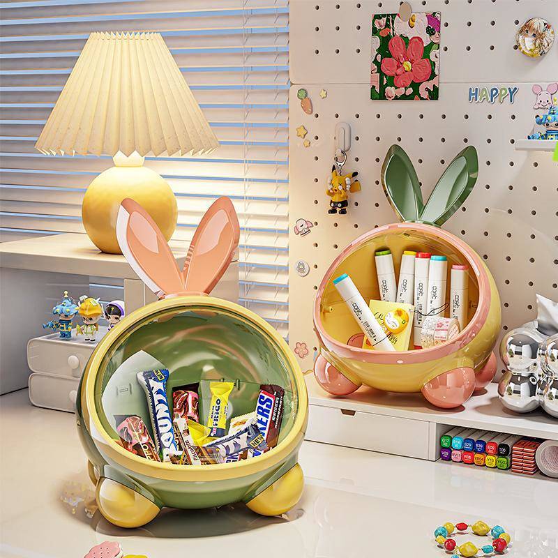 Desktop Storage Box Cute Rabbit Ear Bedroom Dustproof Snack Desk Storage Plastic Storage Finishing B