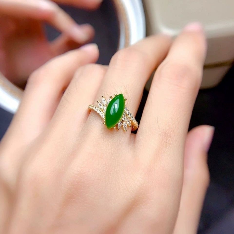 Hetian Ngọc Ngọc Nhẫn Influencer Sống Vô Tội Hetian Jasper Mắt Ngựa Chalcedony Jasper Mở Nhẫn Nữ