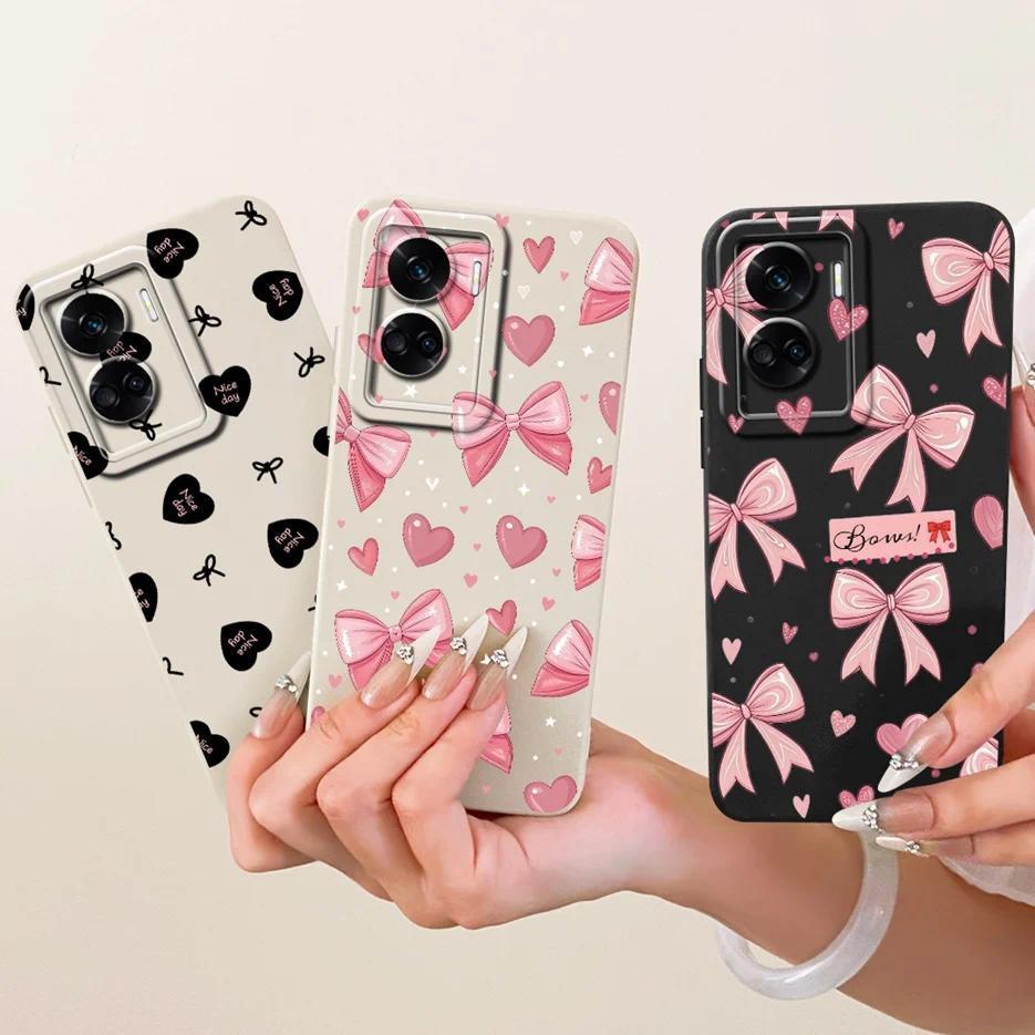 Dành Cho Honor 90 Lite Ốp Lưng CRT-NX1 Cao Cấp Nơ Tình Yêu Trái Tim Sơn Bao Silicon Mềm Cho Honor 90