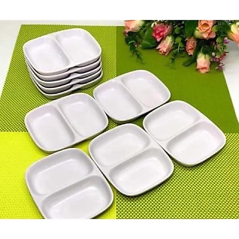 Sét 10 chiếc Đĩa chấm nhựa phíp 2 ngăn trắng