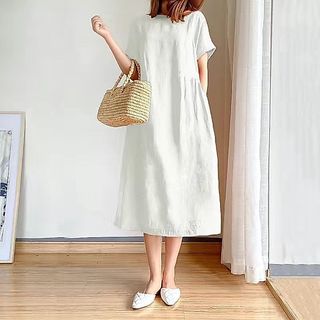 Đầm trắng tay lỡ, cổ tròn phong cách Hàn Quốc thiết kế mới mẻ, trẻ trung da76