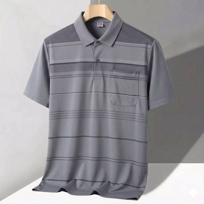 Summer Men's Short-Sleeved T-shirt Middle-Aged and Elderly Men's Pocket Polo Shirt Lapel T-shirt Top