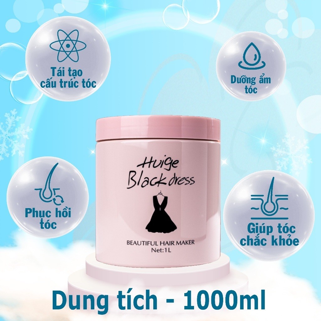 Kem ủ tóc Huiger black dress 1000ML,Dầu Xả Tóc Phục Hồi,Ủ VÁY ĐEN mềm mượt,Kem Hấp Tóc Thơm Salon