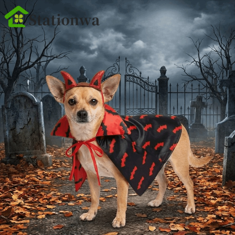 STATIONWA Cat Cosplay Cloak, Bộ áo choàng dơi chó phù hợp có thể điều chỉnh cổ đứng, vui nhộn thoáng