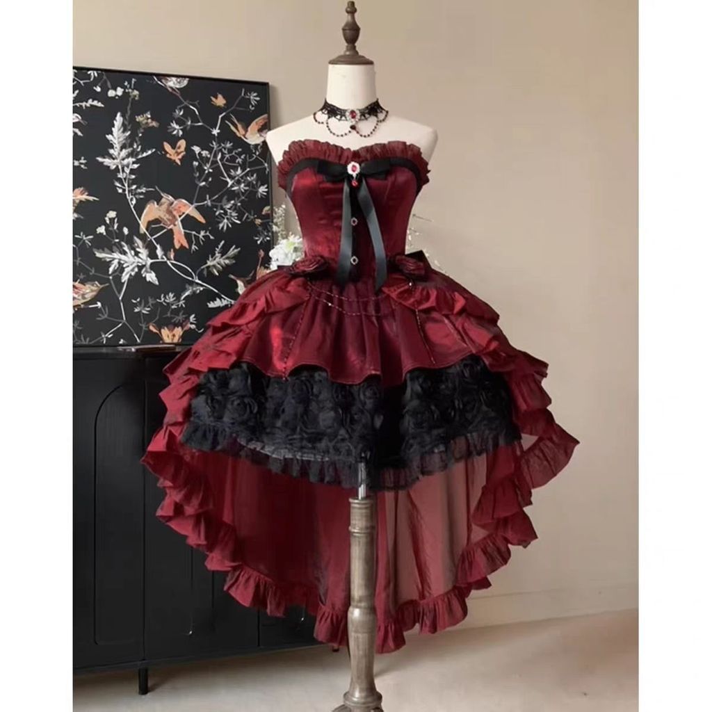 Tinh vân Hoa hồng Gothic Đỏ Lolita Váy dạ hội cho sinh nhật và lễ trưởng thành của các bé gái, váy c