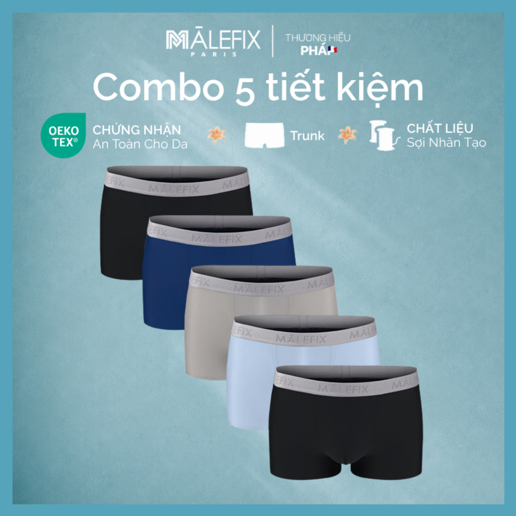 COMBO 5 Quần lót dáng trunk, vải lụa băng mỏng thoáng khí, chuẩn an toàn OEKO-TEX | MALEFIX MB009