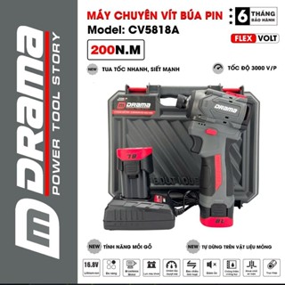  Máy chuyên vít búa pin DRAMA CV5818A Không chổi than Lực siết 200NM Tốc độ 3000 v p 