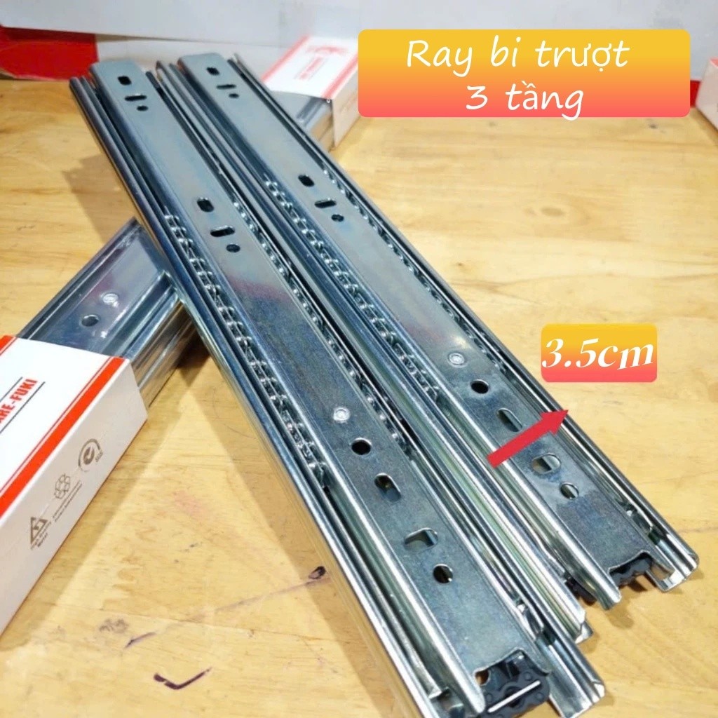 (1 Căp)Ray bi trượt 3 tầng,Ray Ngăn Kéo Tủ, Thanh Ray Tủ Bếp, Quần Áo , ray bi 3 Tầng 30cm-50cm, ray