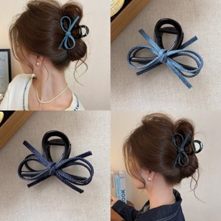  Kẹp tóc nơ thanh lịch thời trang Hàn Quốc với thiết kế denim đuôi ngựa phụ kiện tóc cho nữ 