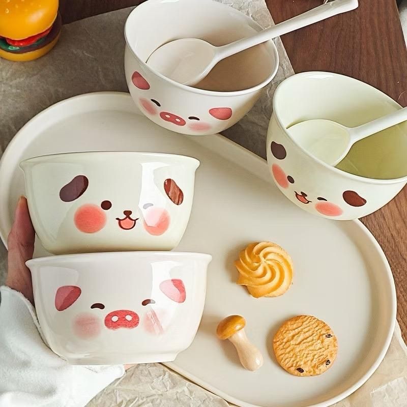 ( Tặng 2 Thìa ) Set 2 Bát Sứ Hình Cute, set 2 bát 2 thìa ăn dặm cho bé. Hàng Đóng Hộp Xốp