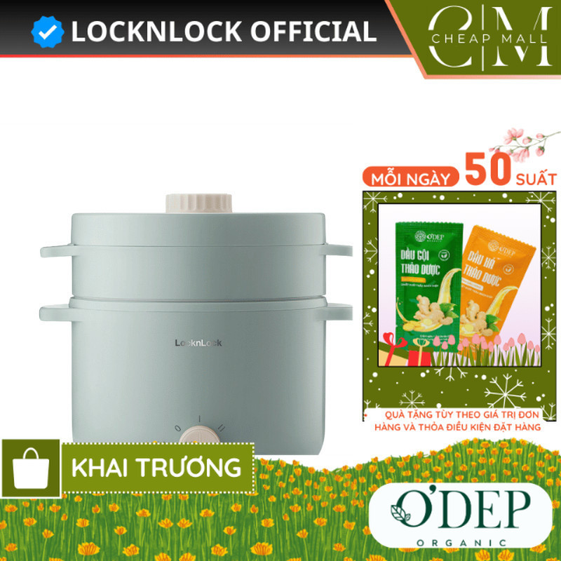 Nồi điện LocknLock đa năng mini 0.8L 600W Chính hãng, kèm khay luộc trứng, nấu mì, nấu lẩu EJP116BLK