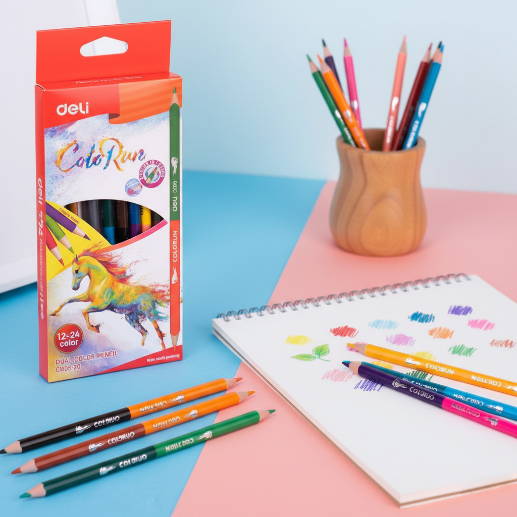 12 cây Bút Chì Màu 2 Đầu 24 Màu Deli C00520 (12 cây = 24 màu)