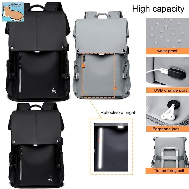 Men's Backpack USB Charge College Student 15.6 inch Laptop Notebook Schoolbag Simple Large-Capacity 