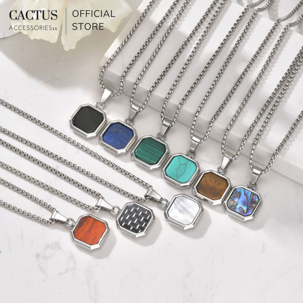 Dây Chuyền Ngũ Hành Cactus Accessories Mặt Vuông, Vòng Cổ Thép Titan Không Gỉ Thiết Kế Unisex