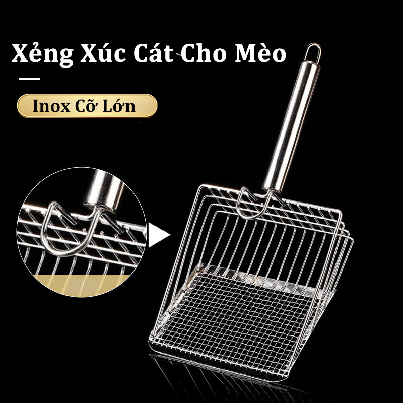 Xẻng Xúc Cát Mèo Inox Cỡ Lớn, Tay Cầm, Bằng Gỗ, Dễ Dàng Làm Sạch, Tiết Kiệm Thời Gian