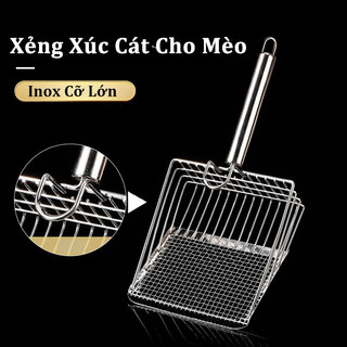 Xẻng Xúc Cát Mèo Inox Cỡ Lớn, Tay Cầm, Bằng Gỗ, Dễ Dàng Làm Sạch, Tiết Kiệm Thời Gian