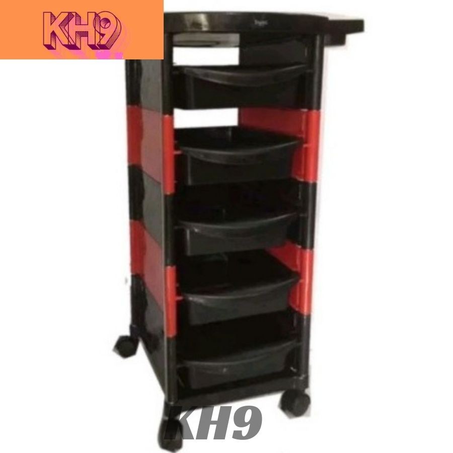 Xe Đẩy Nhựa 6 tầng, Xe Đẩy Salon Đỏ Đen , Xe Đẩy Sắt Cao Cấp 5 Tầng ( dành cho salon  Barber )