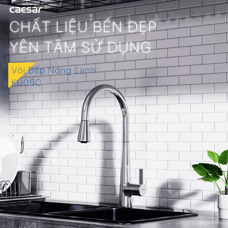 Vòi bếp nóng lạnh dây rút cao cấp Caesar K905C