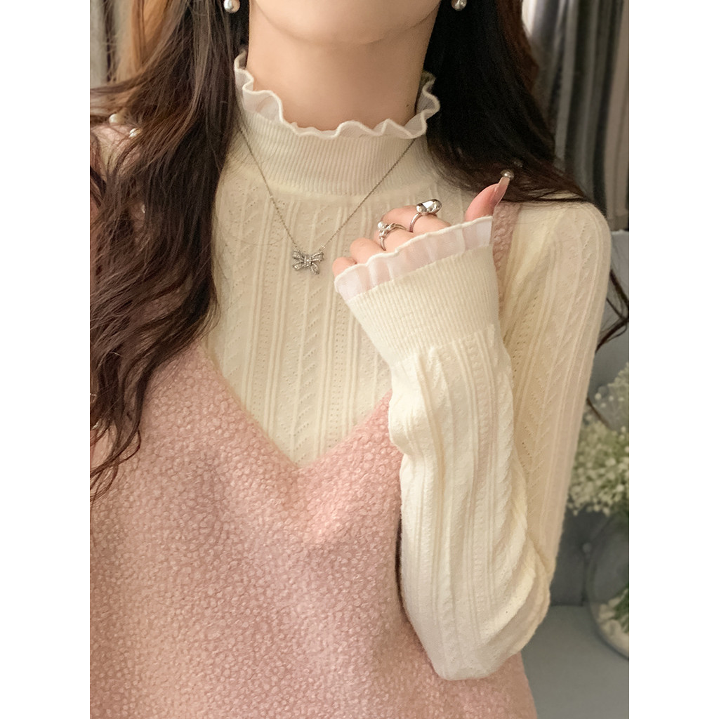 Áo sơ mi cổ rùa phong cách phương Tây, chất liệu ren mỏng nhẹ | BigBuy360 - bigbuy360.vn