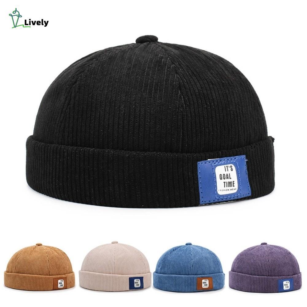 LIVELY Briless Docker Cap, Corduroy Casual Beanie Street Hat, Thời trang có thể điều chỉnh chữ Hip H