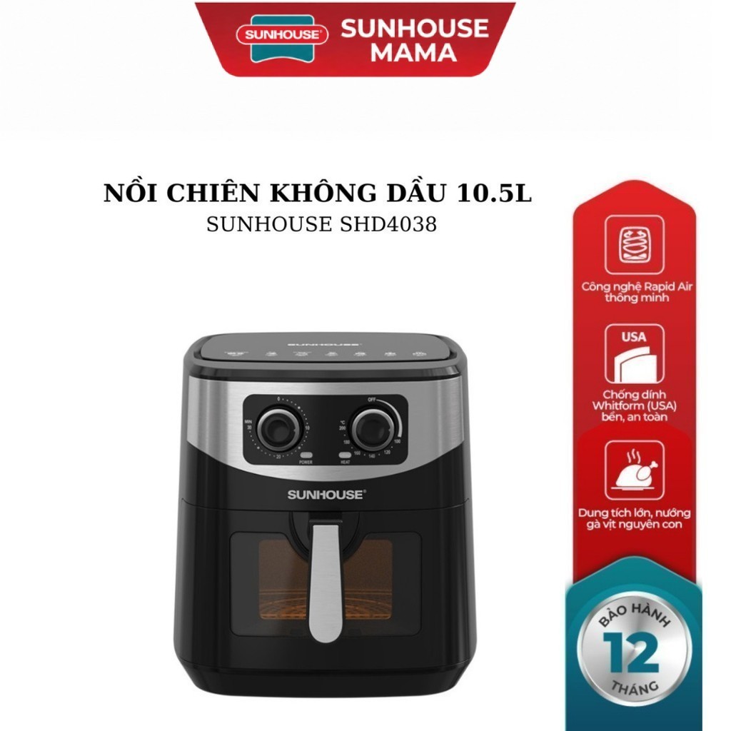 NỒI CHIÊN KHÔNG DẦU 10.5L SUNHOUSE SHD4038