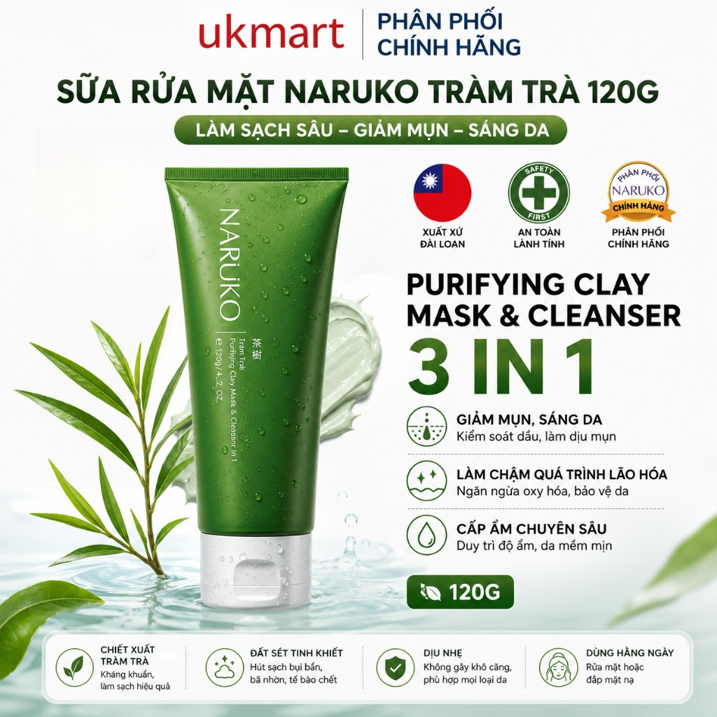 Sữa Rửa Mặt Naruko Trà Tràm Dạng Bùn Naruko Tea Tree Purifying Clay Mask and Cleanser in 1 120 gr