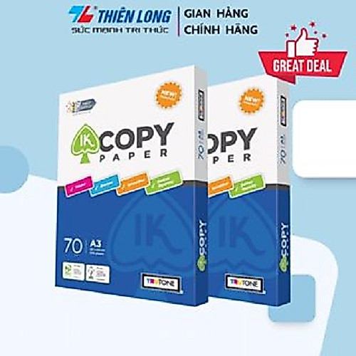 Combo 2  ream Giấy in A4/70, giấy photo 70gsm IK Copy 500 tờ - Thùng giấy A4 cứng không gợn sóng, ch