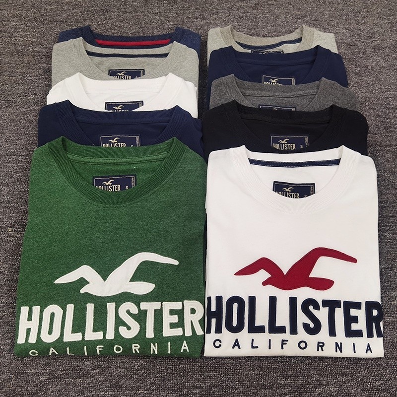 Hollister Nam Nữ Cotton Cổ Điển Chữ Seagull In Áo Thun Ngắn Tay