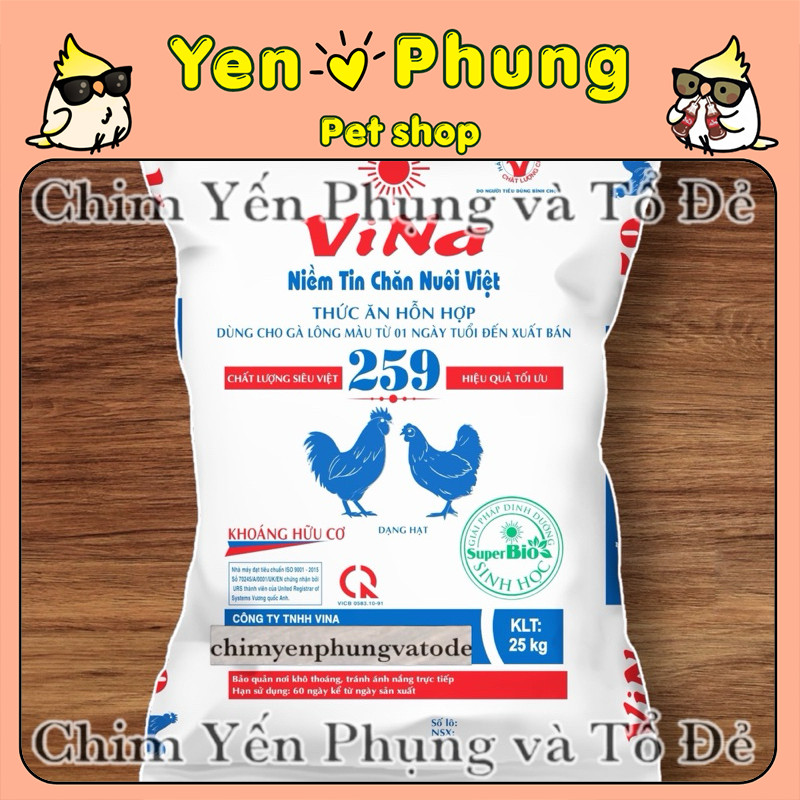 Bao 25kg Cám Gà VINA 259 Chính Hãng – Cám Gà Lông Màu Nuôi Từ Con Đến Xuất Chuồng