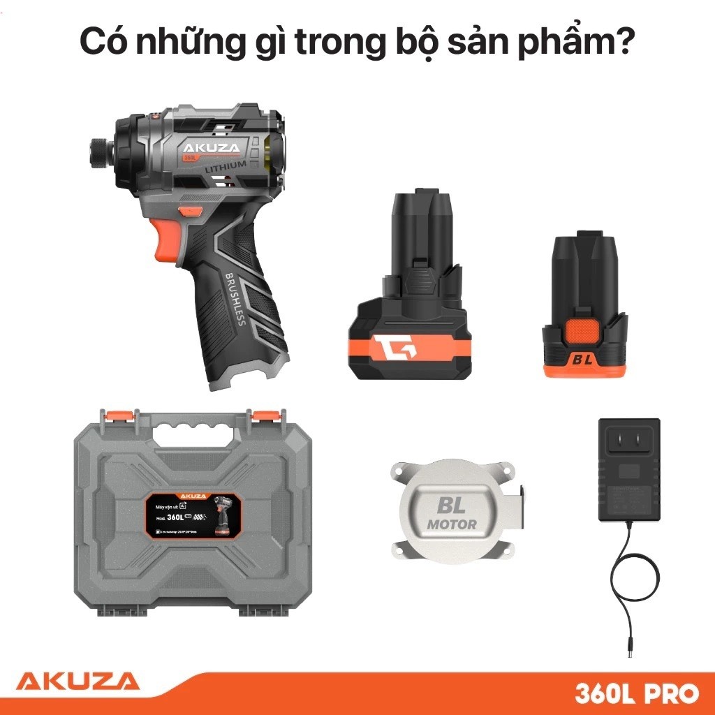 Máy Vặn Vít 360L PRO Akuza ,Có chế độ xung, 1Pin 4Cell+1Pin 8cell - Nhỏ Gọn - Cực Khỏe,