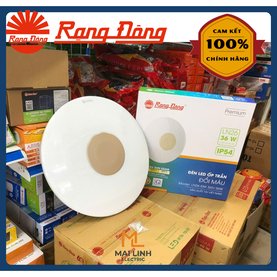 (Rạng Đông) Đèn Led ốp nổi Tròn (Trang Trí) 36W - Đường kính 360mm - Ánh sáng đổi 3 màu - Hàng chính