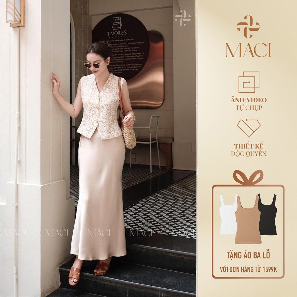 Chân Váy Lụa Queen Dáng Đuôi Cá 2 Lớp Màu Nâu Nude MACI by MKC MCVCVNA0093 Thời Trang Nữ Thiết Kế Độc Quyền