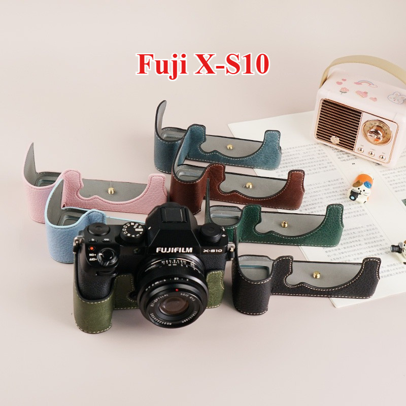 Ốp lưng đế máy ảnh bằng da PU Fuji XS20 XS10 Fujifilm X-S10 X-S20 XT10 XT20 XT30 XT30 III Phụ kiện túi đế họa tiết vải lanh bảo vệ Phụ kiện da X-T10 20 Vỏ