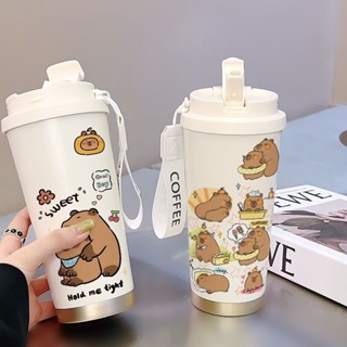  Ly giữ nhiệt Capybara có ống hút cho phụ nữ thép không gỉsử dụng trong xe hơi cà phê lạnh ly uống nước kép 