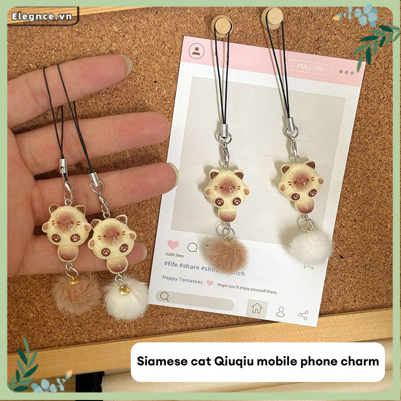 【Elevn】 móc khóa túi hoạt hình  đa năng Móc khóa điện thoại hình mèo Xiêm dễ thương