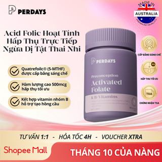 Viên Uống Bổ Sung Acid Folic 5-MTHF & Vitamin B Cho Mẹ Bầu - PERDAYS Activated Folate - Lọ 60 Viên