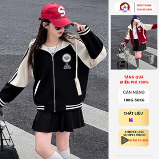  Áo khoác thu đông nữ áo khoác bomber bé gái 18-52kg mẫu EW áo khoác bóng chày nỉ dày dặn áo bomber bé gái 