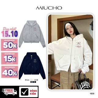 Áo Khoác Hoodie Zip Boxy MIUCHO Local Brand Nỉ Bông Dày Dặn Khóa Kéo Hình Nơ Dễ Thương HXD1630