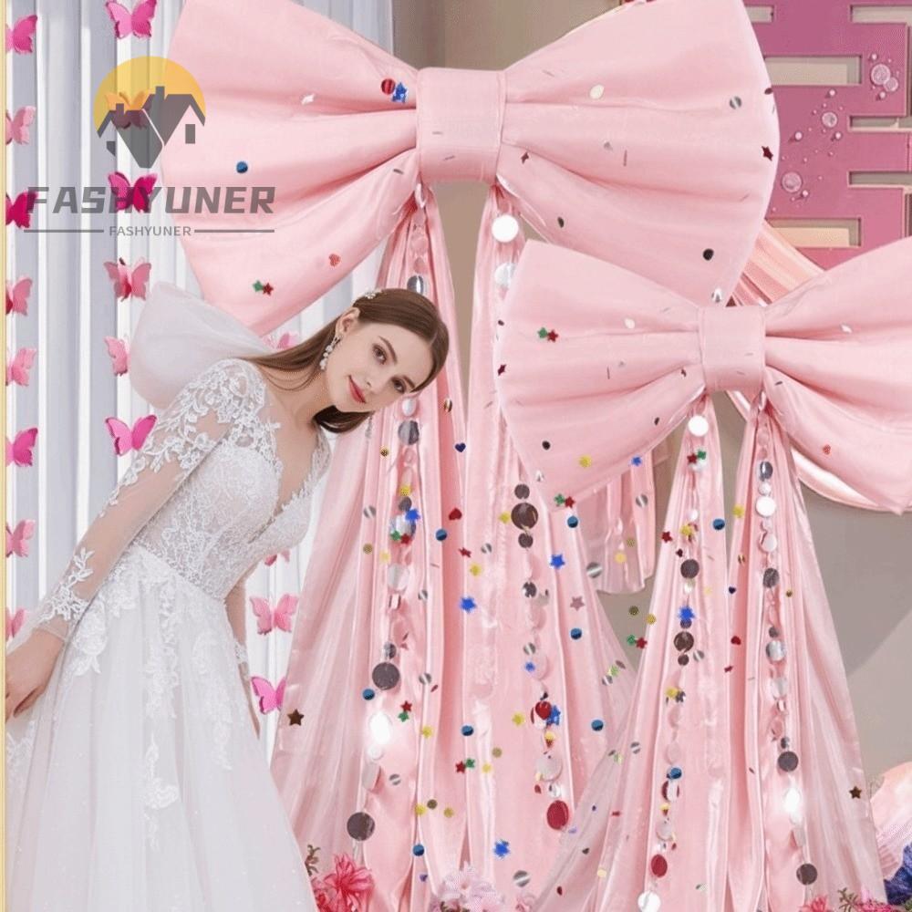 FASHYUNER Giant Bow Wall Backdrop, Wine Red B Pink Iridescent Bow Trang trí tường, Nơ trưng bày tườn