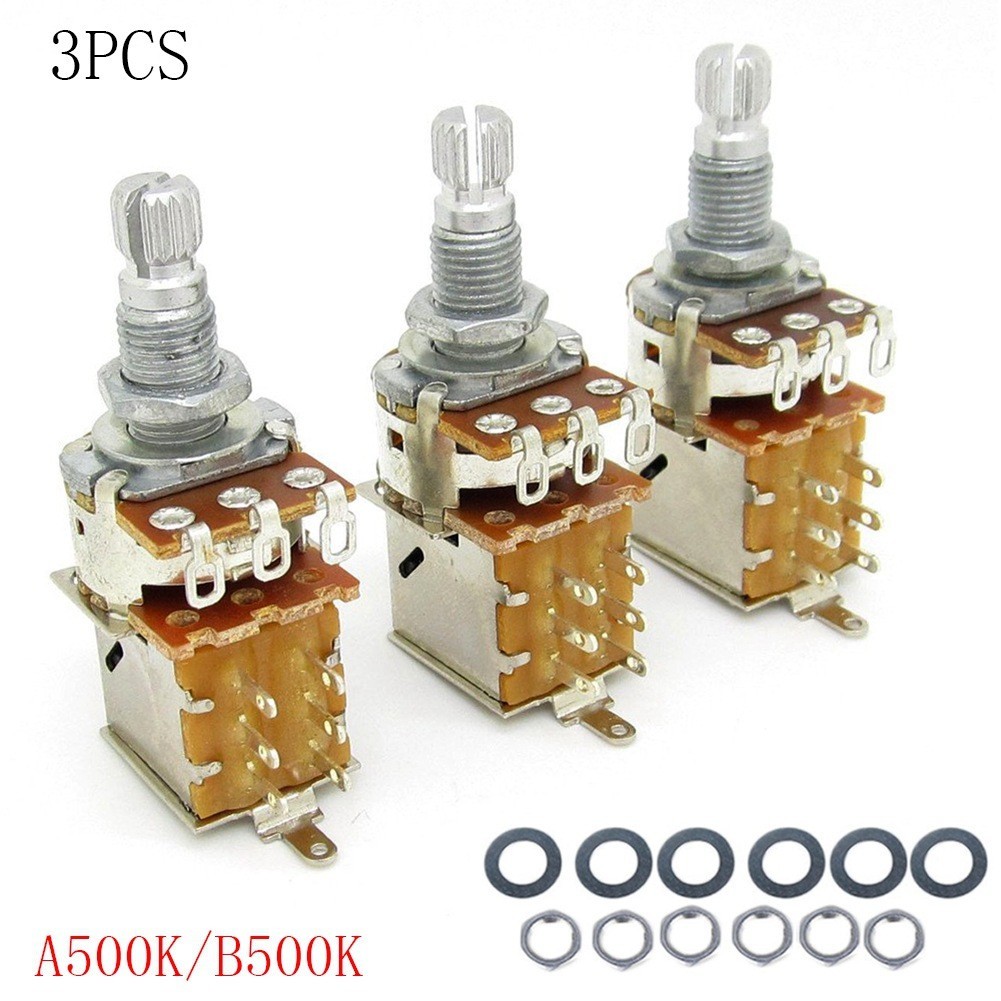 3 gói A500K / B500K Chiết áp, Công tắc âm lượng đàn Guitar điện A500K / B500K Kéo đẩy