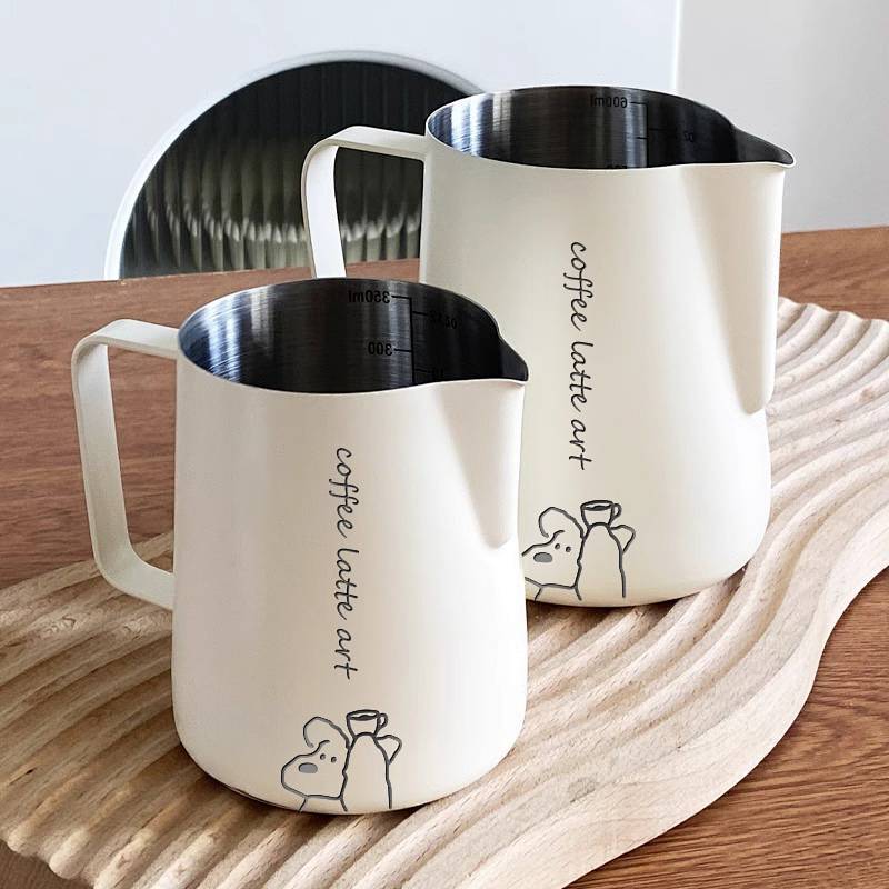 Coffee Steam Pitcher Milk Frothing Cup Pointed with Scale Thickened Professional Paint Steam Pitcher