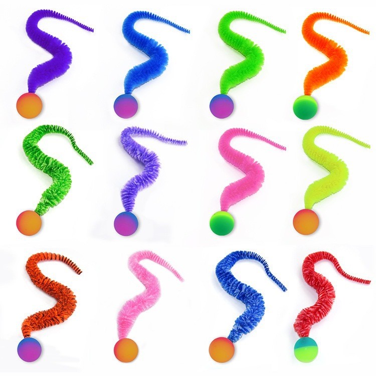 Cat Caterpillar Bouncy Ball Cat Toy Cat Self-Happy Relieving Boredom Rainbow Worm Tương tác chống tr
