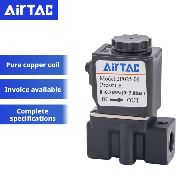 AirTac 2P025-06 2P025-08 2 Chiều 1 / 8 "1 / 4" Inch Công Tắc Nhựa Khí Nén Van Điện Từ Nước Dầu Không