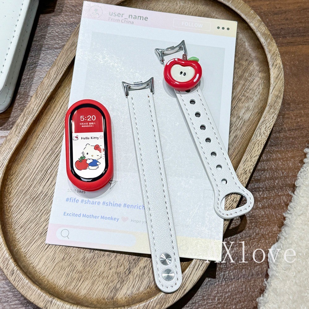 Dây Da Dễ Thương Cho Xiaomi Mi Band 10 9 8 NFC Vòng Tay Thay Thế Cho Mi Band 10 9 Phiên Bản Gốm Dây 