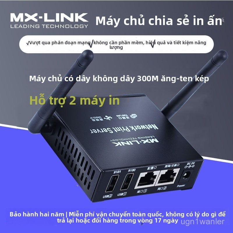 Print server WiFi MX-LINK hỗ trợ kết nối 2 máy in USB in từ xa không dây tốc độ cao chính hãng