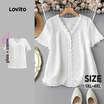 Áo kiểu nữ Lovito Phong cách thường ngày đan màu trơn đường cong size lớn LBL22639