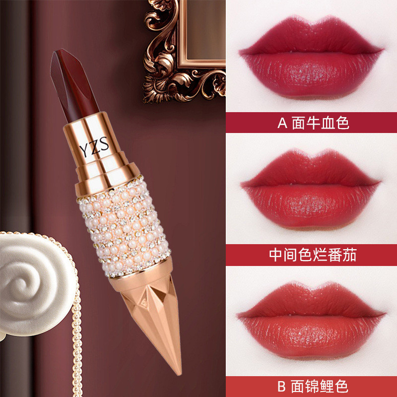 Hot Sale#YZS Queen Truncheon Three-Color Lipstick Matte Finish Smear-Proof Makeup Lipstick No Stain 
