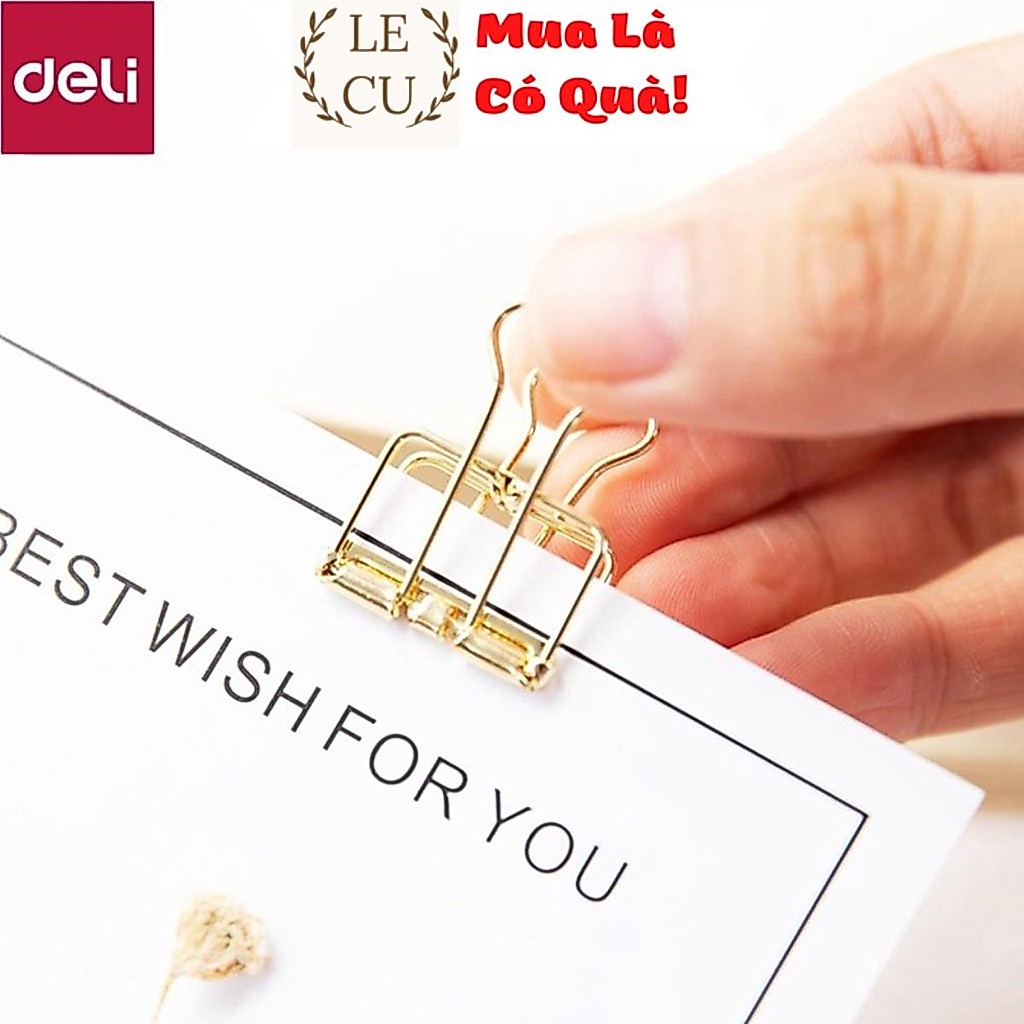 Kẹp bướm văn phòng nhiều màu DELI - Dùng cho tài liệu giấy tờ - mạ vàng hồng - 6 chiếc và 8 chiếc hộ